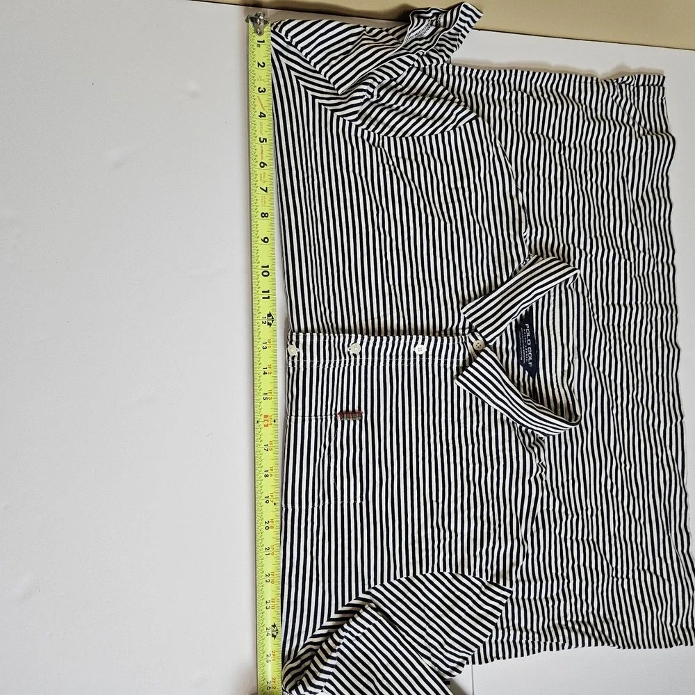 Polo‎ Golf Ralph Lauren Mens XXL Navy White Striped Pocket Polo Shirt Cotton